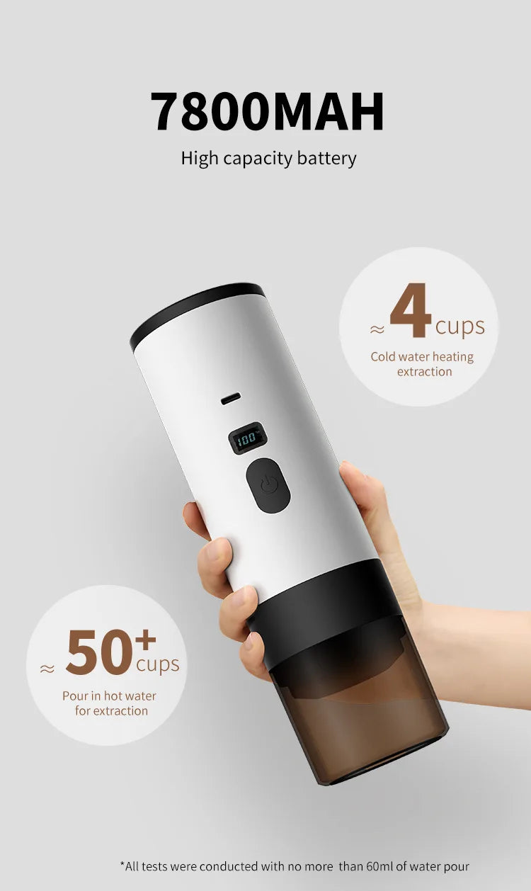 Portable electric coffee machine, capsule coffee maker with wireless heating function, suitable for cars and home camping