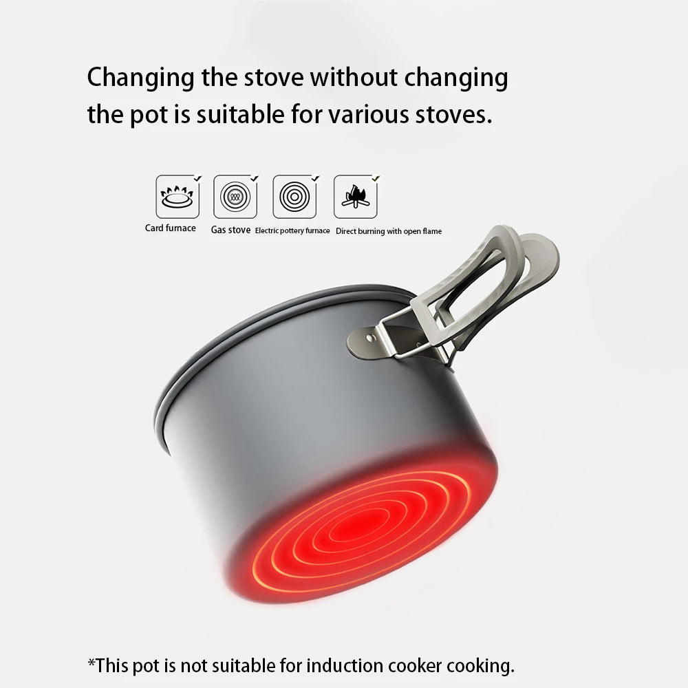 Camping Cookware Set Outdoor Pot Tableware Kit Camp Kitchen Equipment Accessories Pot Outdoor Camping Hiking and Picnic Tourist