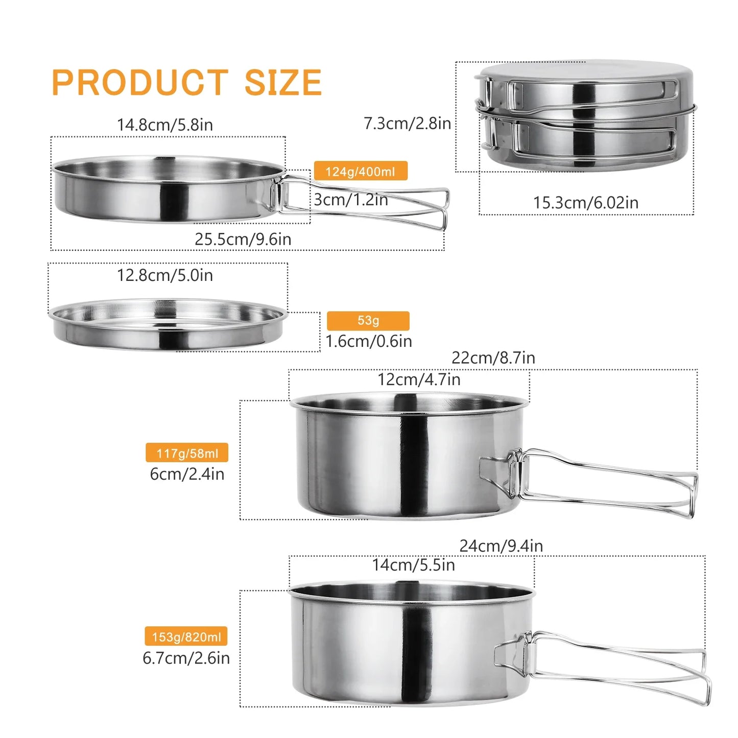 4Pcs/set Stainless Steel Camping Cookware Set - Pot, Bowl & Utensils for Hiking, Picnic, Outdoor Cooking Portable Nesting Design