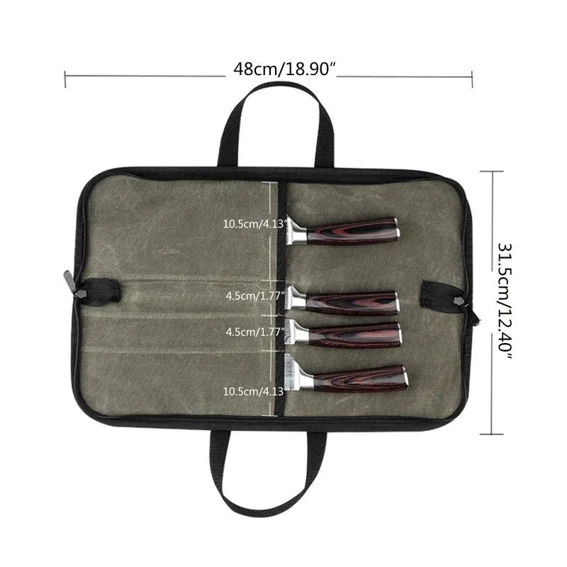 Chef Knife Bag Kitchen Roll Heavy Duty Waxed Canvas Chef Knife Bag Kitchen Roll Bag Portable Durable Storage Camping