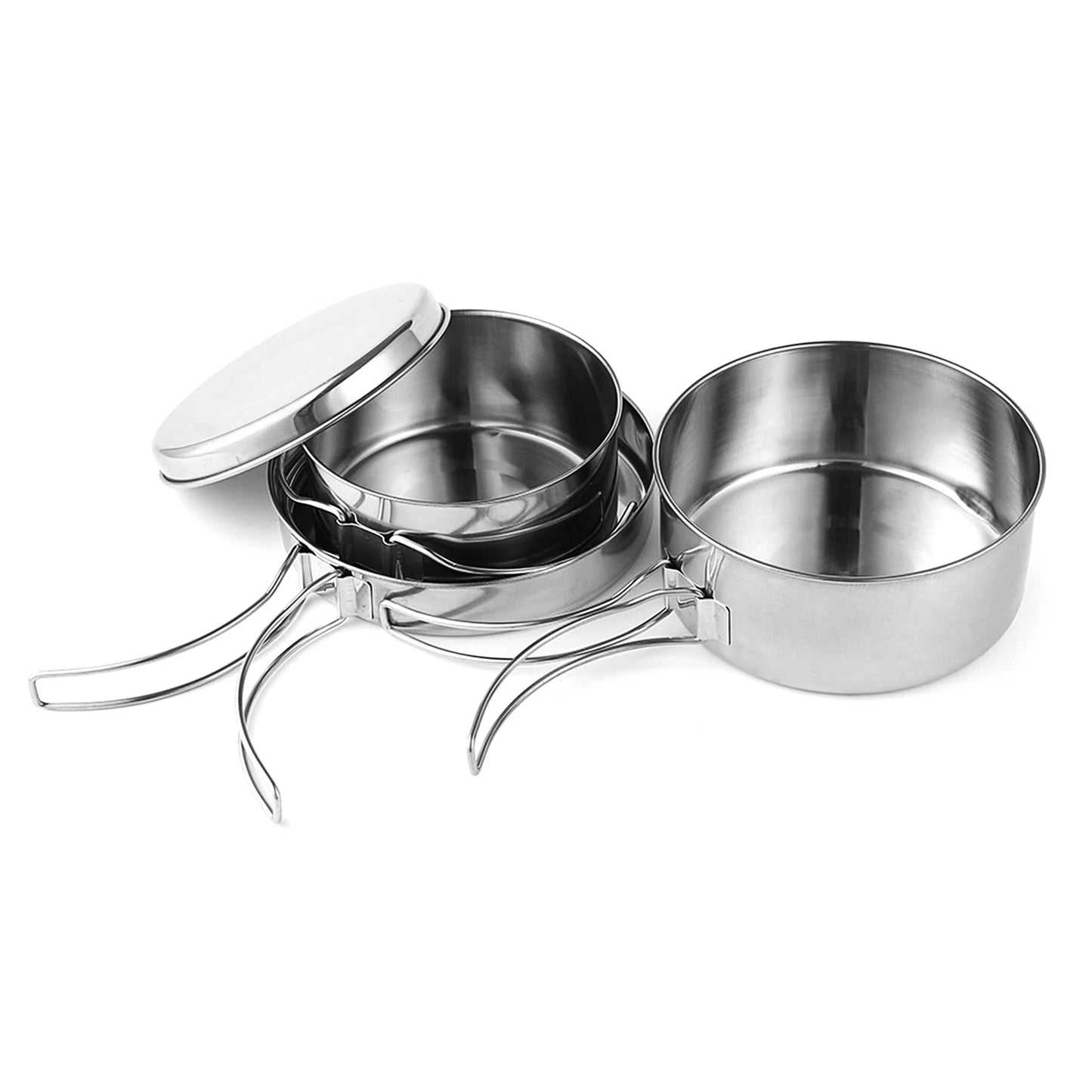 4Pcs/set Stainless Steel Camping Cookware Set - Pot, Bowl & Utensils for Hiking, Picnic, Outdoor Cooking Portable Nesting Design
