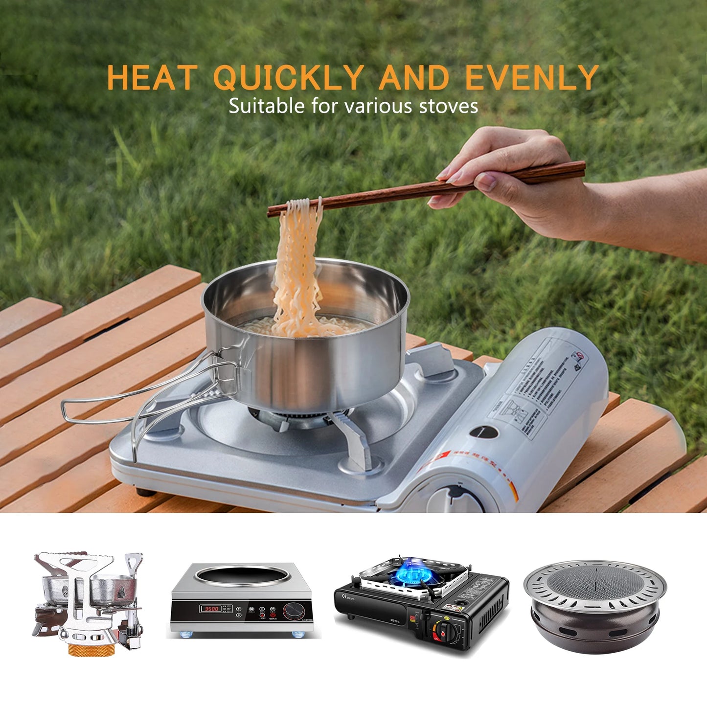 4Pcs/set Stainless Steel Camping Cookware Set - Pot, Bowl & Utensils for Hiking, Picnic, Outdoor Cooking Portable Nesting Design