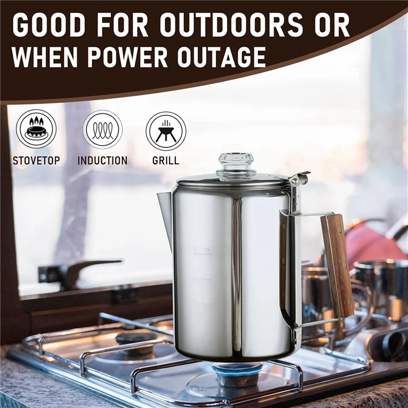ABUN-2X Coffee Percolators Stovetop For Camping, Percolator Coffee Pot Stainless Steel Coffee Maker Camping Outdoors 9 Cup