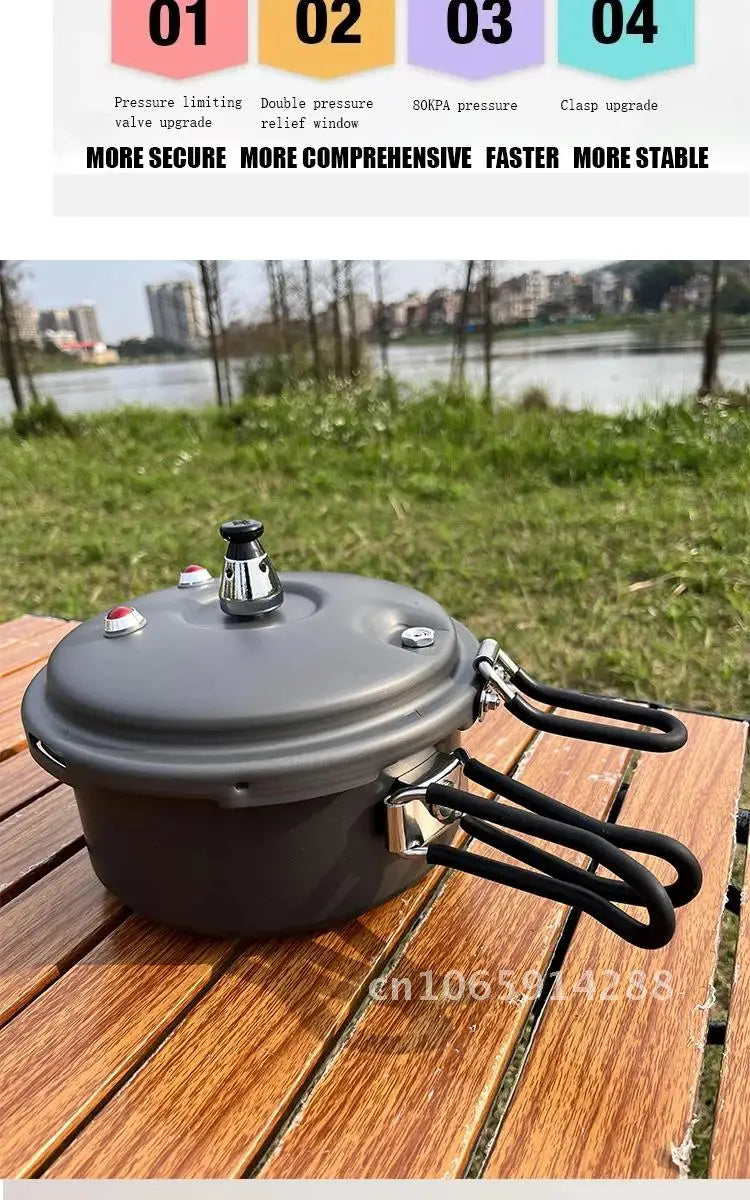 Portable Folding Outdoor Pressure Cooker Hiking Mountaineering Pressure Cooker 80kpa Plateau Cookware Camping Mini 1.8L