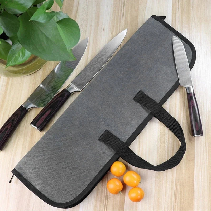 Chef Knife Bag Kitchen Roll Heavy Duty Waxed Canvas Chef Knife Bag Kitchen Roll Bag Portable Durable Storage Camping