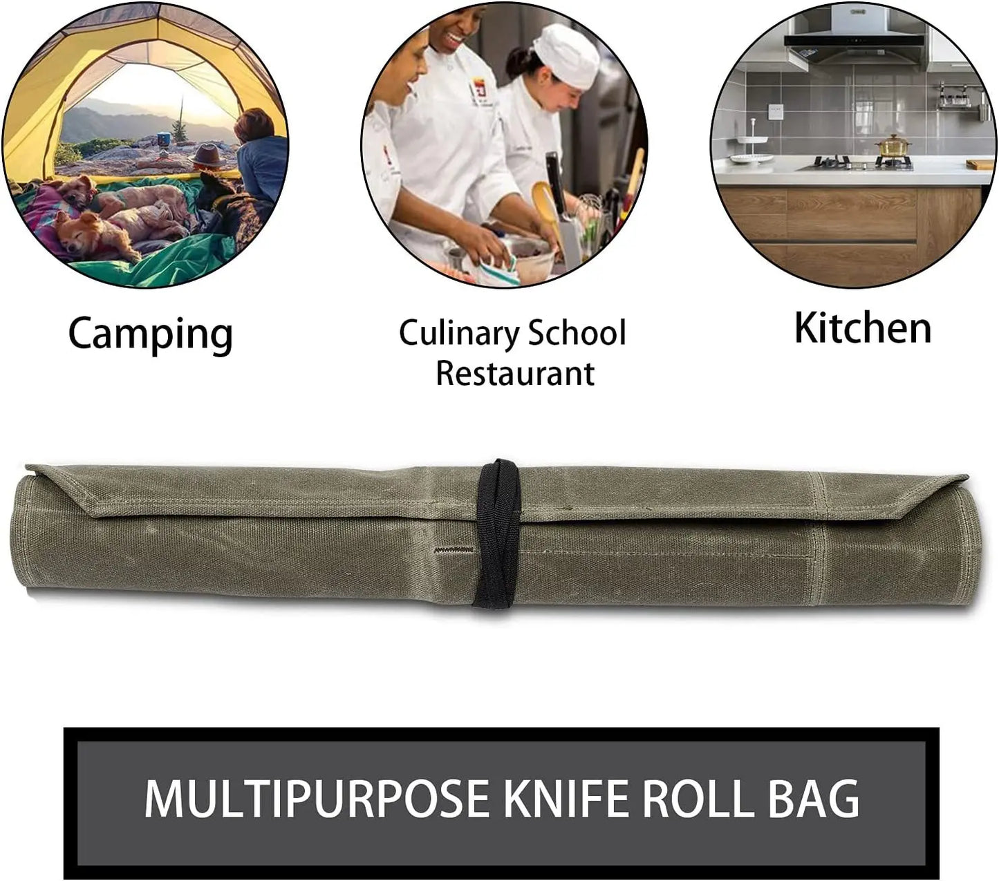 Chef Knife Bag Kitchen Roll Bag Heavy Duty Canvas Waxed Canvas Portable Durable Waterproof Knife Storage Camping BBQ