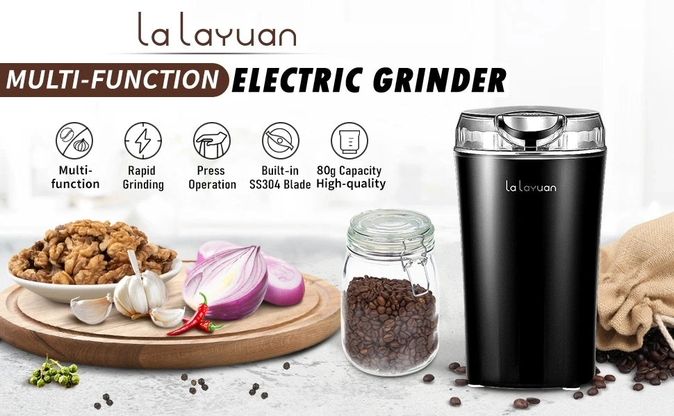 Coffee Bean Grinder Electric, Food Processor, Food Mixer, 200W Powerful Spice Grinder Electric, 12 Cups/2.7oz,with Brush,Black