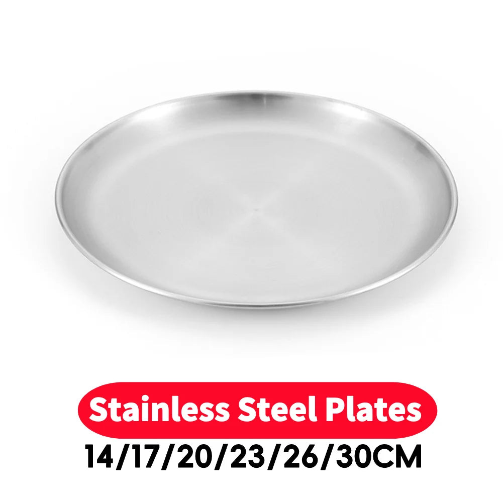 Stainless Steel Plates Camping Plates Reusable Dinner Plates Feeding Serving Tableware for Outdoor Camping Hiking Picnic BBQ