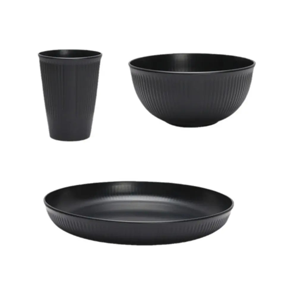 Black plastic cutlery set plates spitting dishes bowl cups cutlery for outdoor camping party