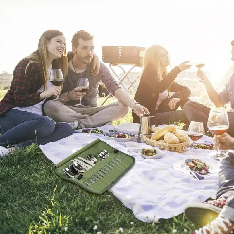 Outdoor Camping Cutlery Storage Bag Portable Roll Up Pouch Bag Cutlery Storage Water Resistant Case For Forks Spoons Chopstick