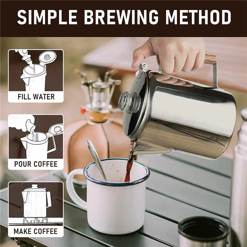 ABUN-2X Coffee Percolators Stovetop For Camping, Percolator Coffee Pot Stainless Steel Coffee Maker Camping Outdoors 9 Cup