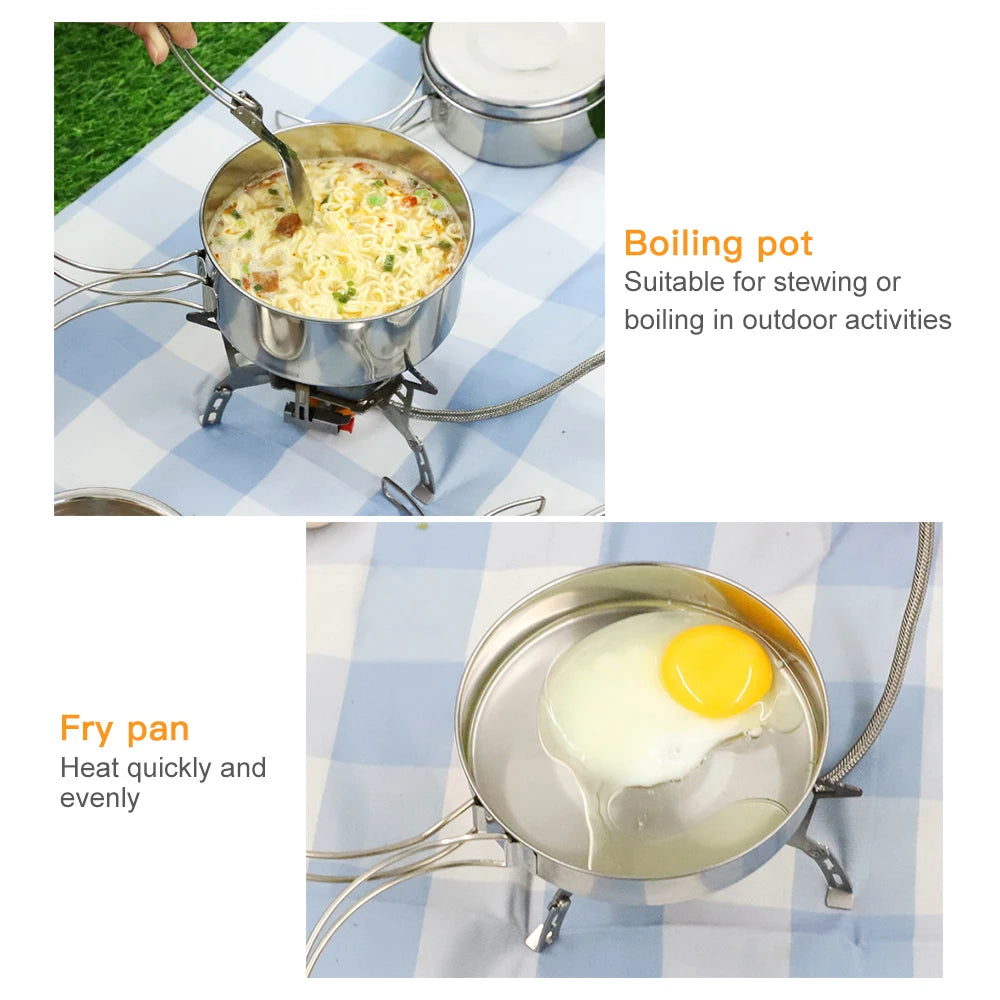 4Pcs/set Stainless Steel Camping Cookware Set - Pot, Bowl & Utensils for Hiking, Picnic, Outdoor Cooking Portable Nesting Design