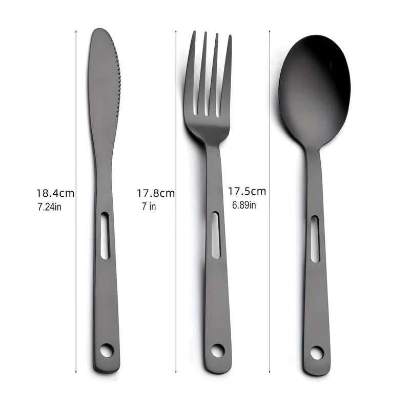 6PCS Stainless Steel Camping Cutlery Set Portable Travel Picnic Utensils Fork Spoon Knife Outdoor Dinnerware for Hiking