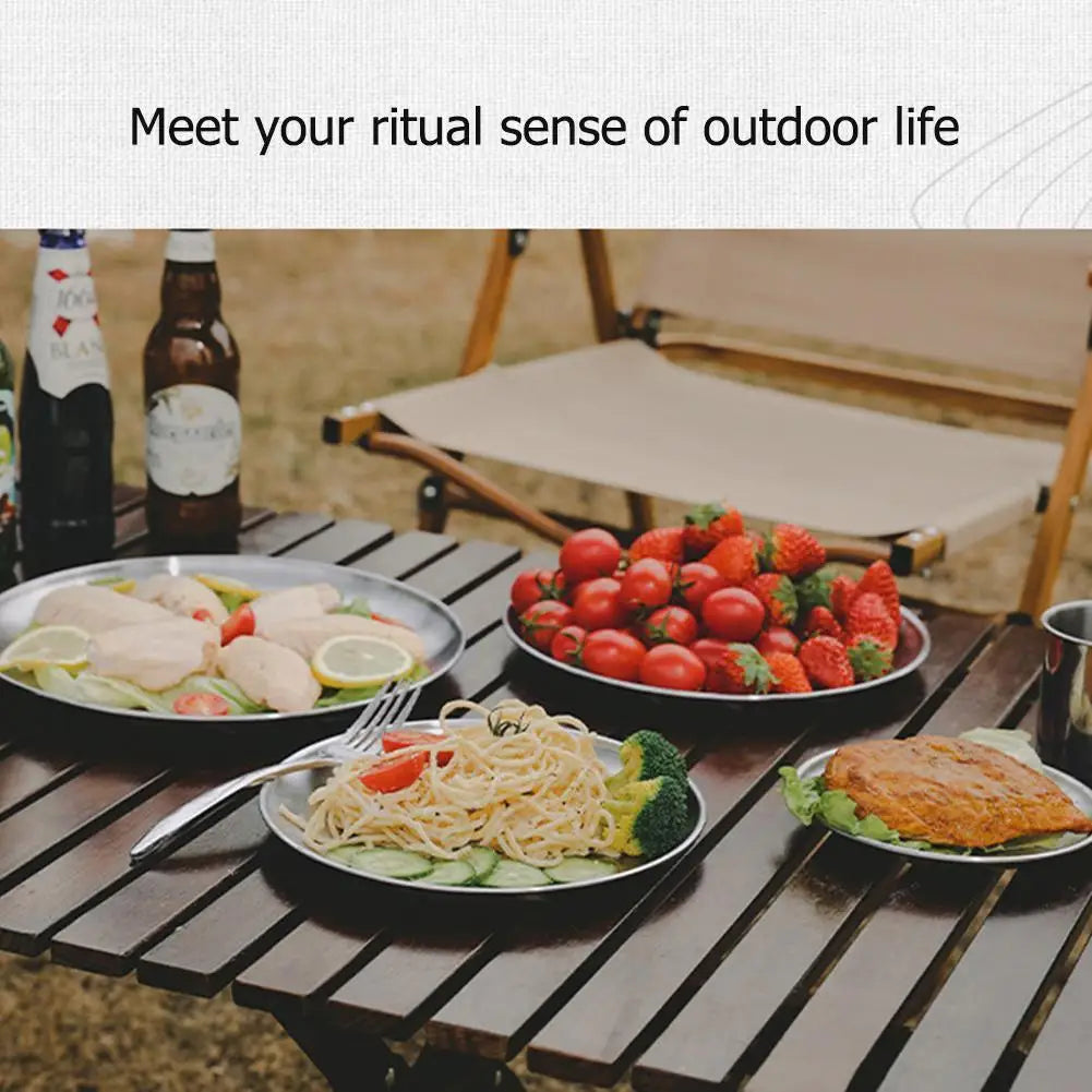 Stainless Steel Plates Camping Plates Reusable Dinner Plates Feeding Serving Tableware for Outdoor Camping Hiking Picnic BBQ