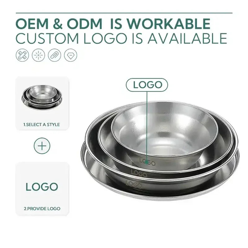 CAMPINGMOON Stainless Steel 304 Bowl Plate Dish Camping Cookware Set Japan Korea Style BBQ Outdoor Dish 8 Piece With Plate Set