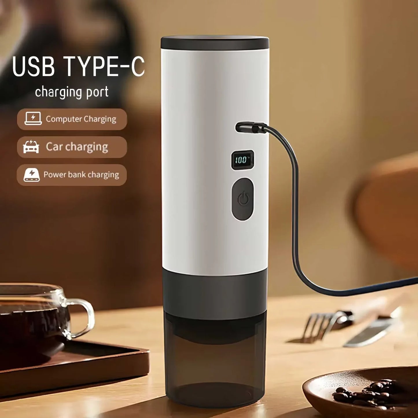 Portable electric coffee machine, capsule coffee maker with wireless heating function, suitable for cars and home camping