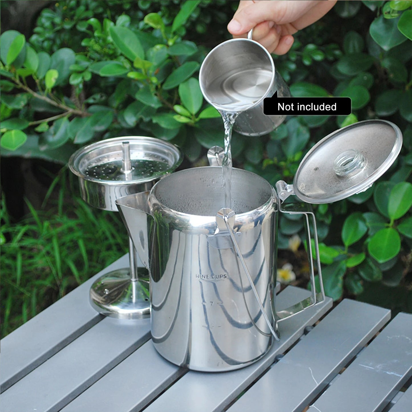 1.2L Outdoor 9 Cup Stainless Steel Percolator Coffee Pot Coffee Maker for Camping Home Kitchen