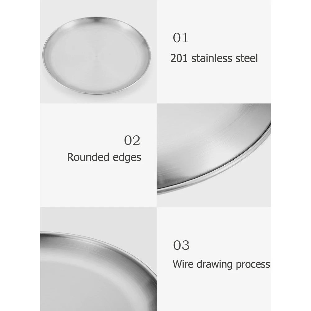 Stainless Steel Plates Camping Plates Reusable Dinner Plates Feeding Serving Tableware for Outdoor Camping Hiking Picnic BBQ