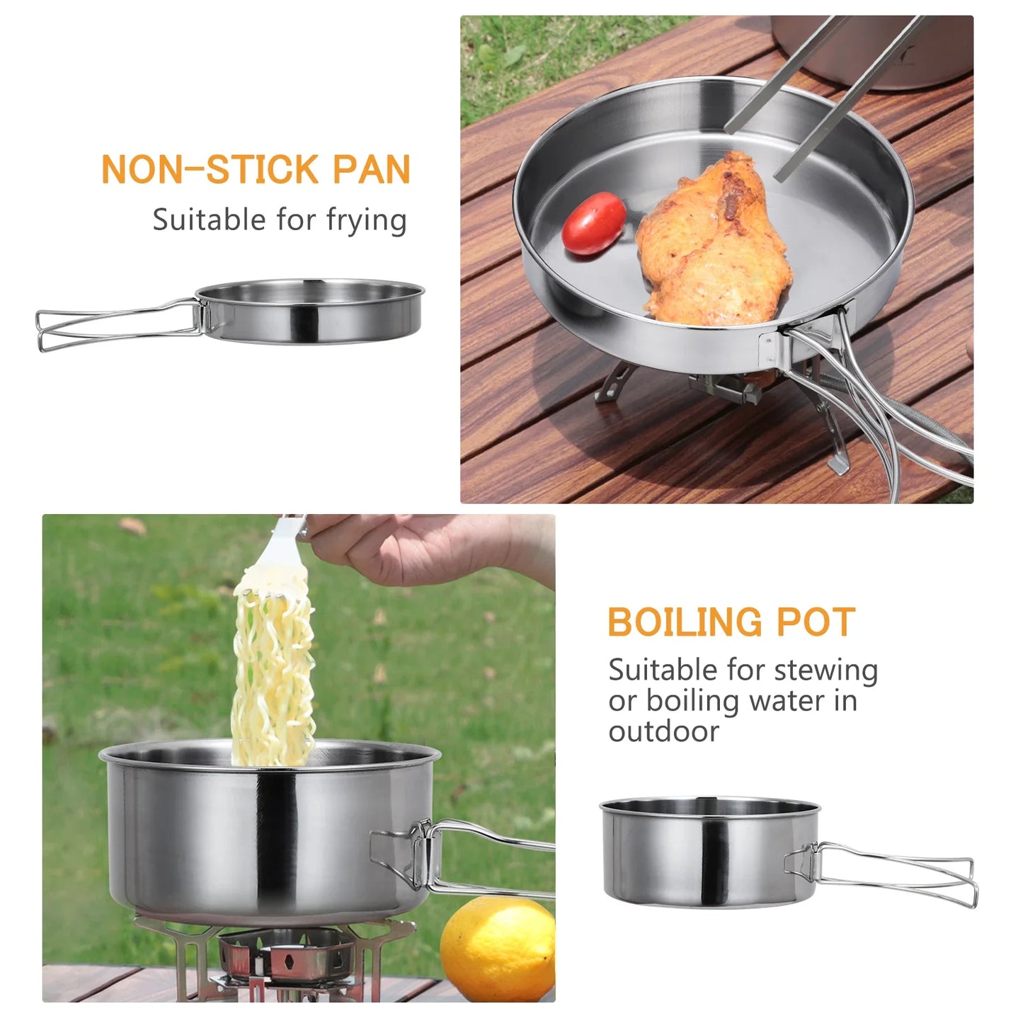 4Pcs/set Stainless Steel Camping Cookware Set - Pot, Bowl & Utensils for Hiking, Picnic, Outdoor Cooking Portable Nesting Design