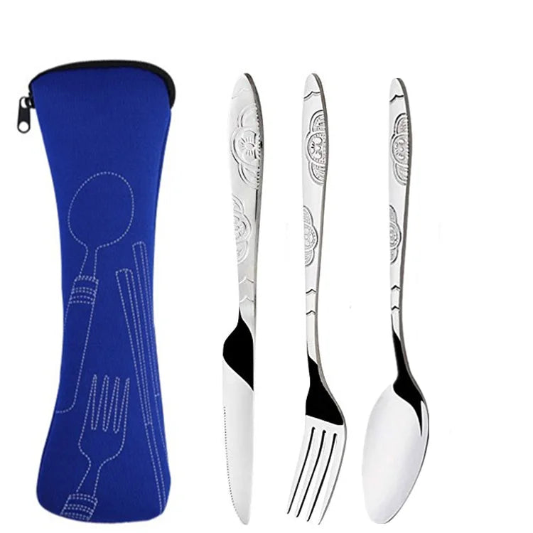 Portable 3 Piece Steel Cutlery Set for Camping and Traveling
