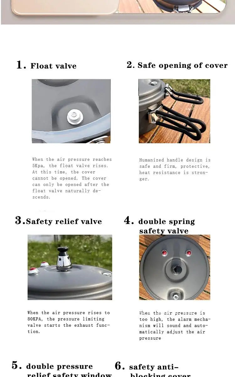 Portable Folding Outdoor Pressure Cooker Hiking Mountaineering Pressure Cooker 80kpa Plateau Cookware Camping Mini 1.8L