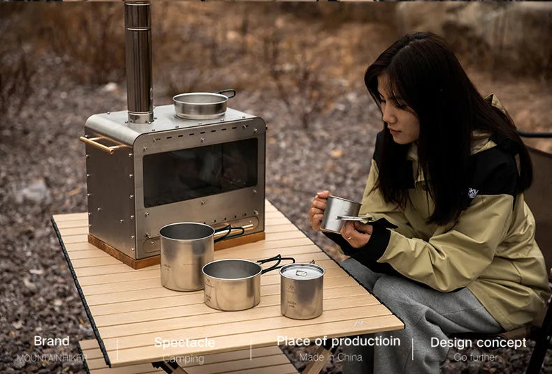 MOUNTAINHIKER 5PCS Camping Cookware 304 Stainless Steel Portable Outdoor Tableware Cookset Cooking Kit Pan Pot Hiking BBQ Picnic