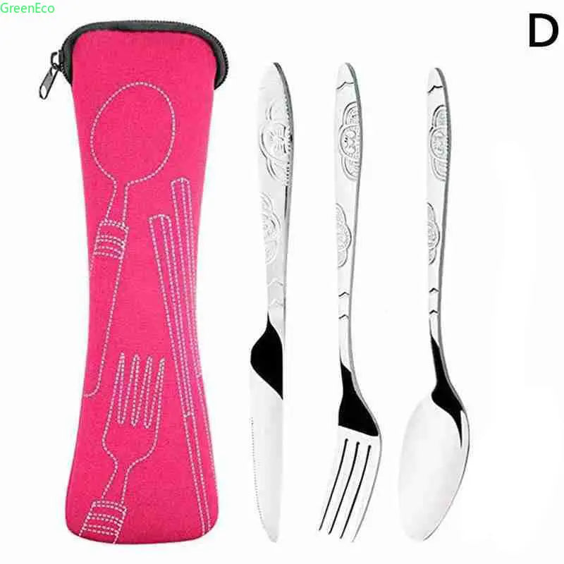 Portable 3 Piece Steel Cutlery Set for Camping and Traveling