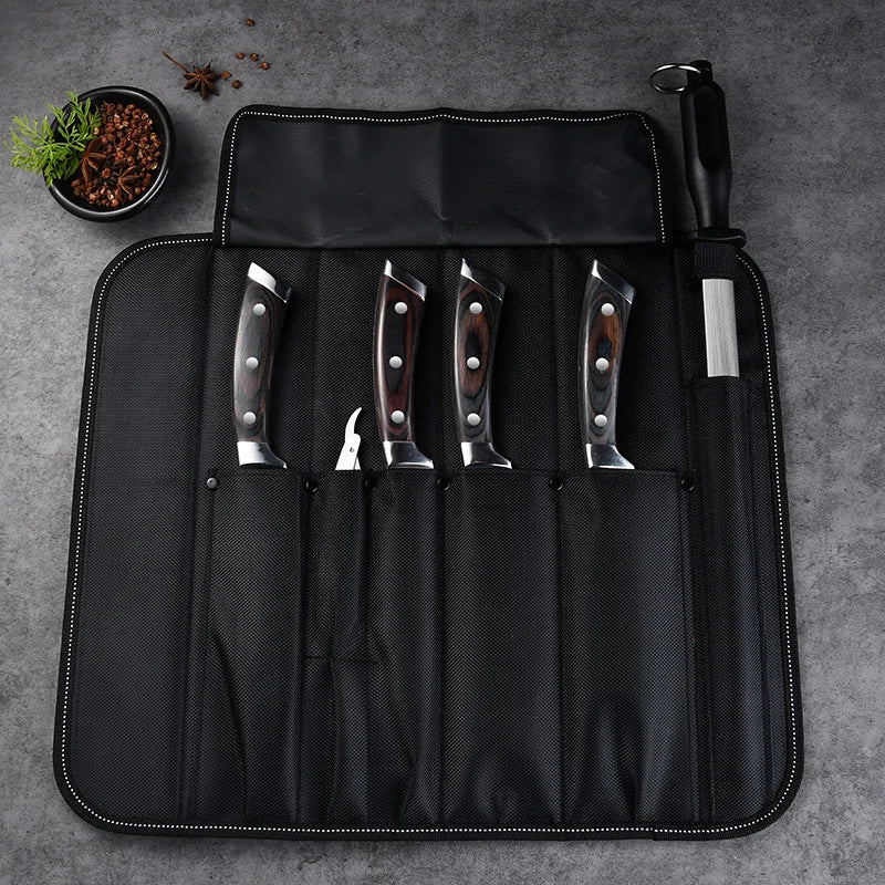 6 Pockets Cooking Chef Knife Roll Bag Kitchen Cutter Storage Holder Outdoor Camping Travel Portable Carry Knives Protective Case