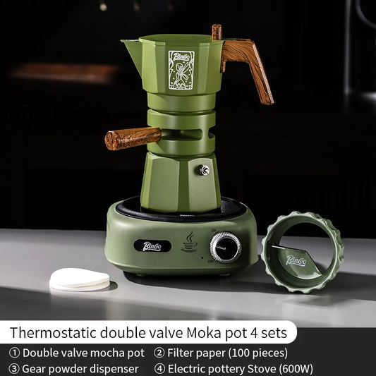 Bincoo Double Valve Moka Pot Espresso Machine Extraction Thermostatic Coffee Mocha Pot Set Outdoor Italian Home Barista Utensils