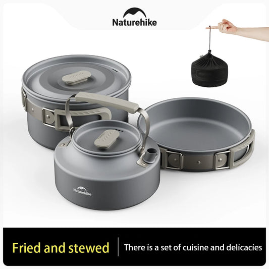 Naturehike Outdoor Pot Set,Camping Cooking Equipment,Portable Stainless Steel Frying Pan Hanging Pot,Hiking Picnic Tableware